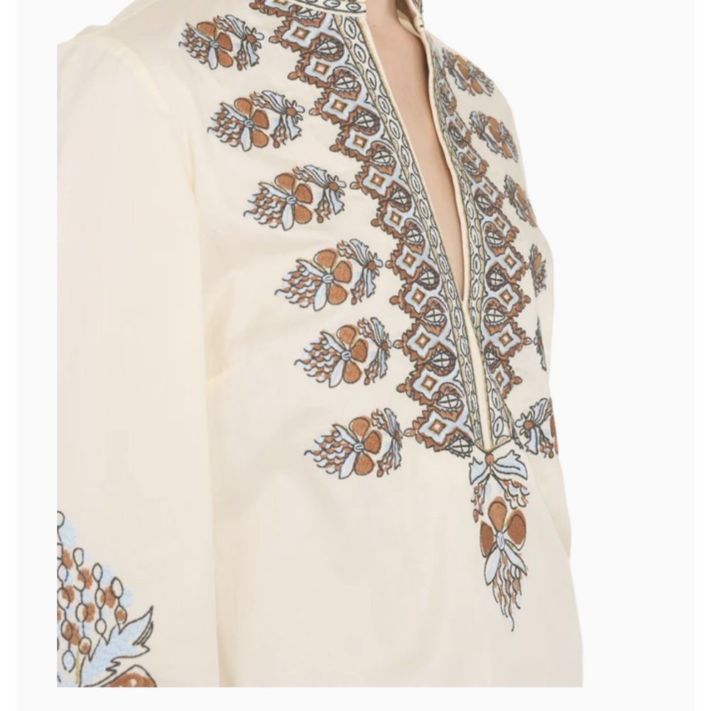 Tory Burch Cream Tunic with Brown and Blue Embroidery - Picture 4 of 12